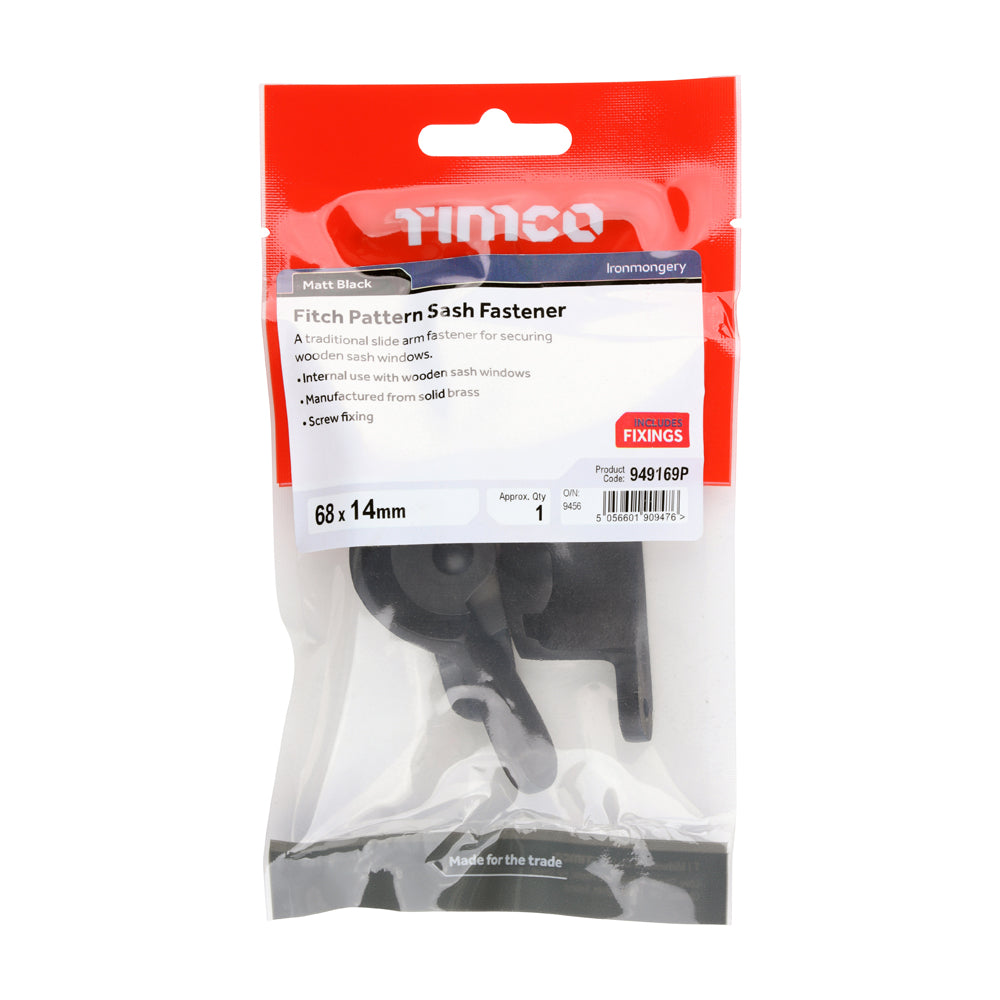 TIMCO Fitch Pattern Sash Fastener - Matt Black - 68 x 14mm - Image