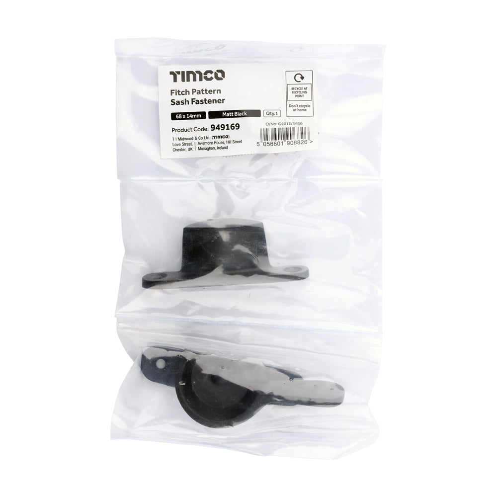 TIMCO Fitch Pattern Sash Fastener - Matt Black - 68 x 14mm - Image