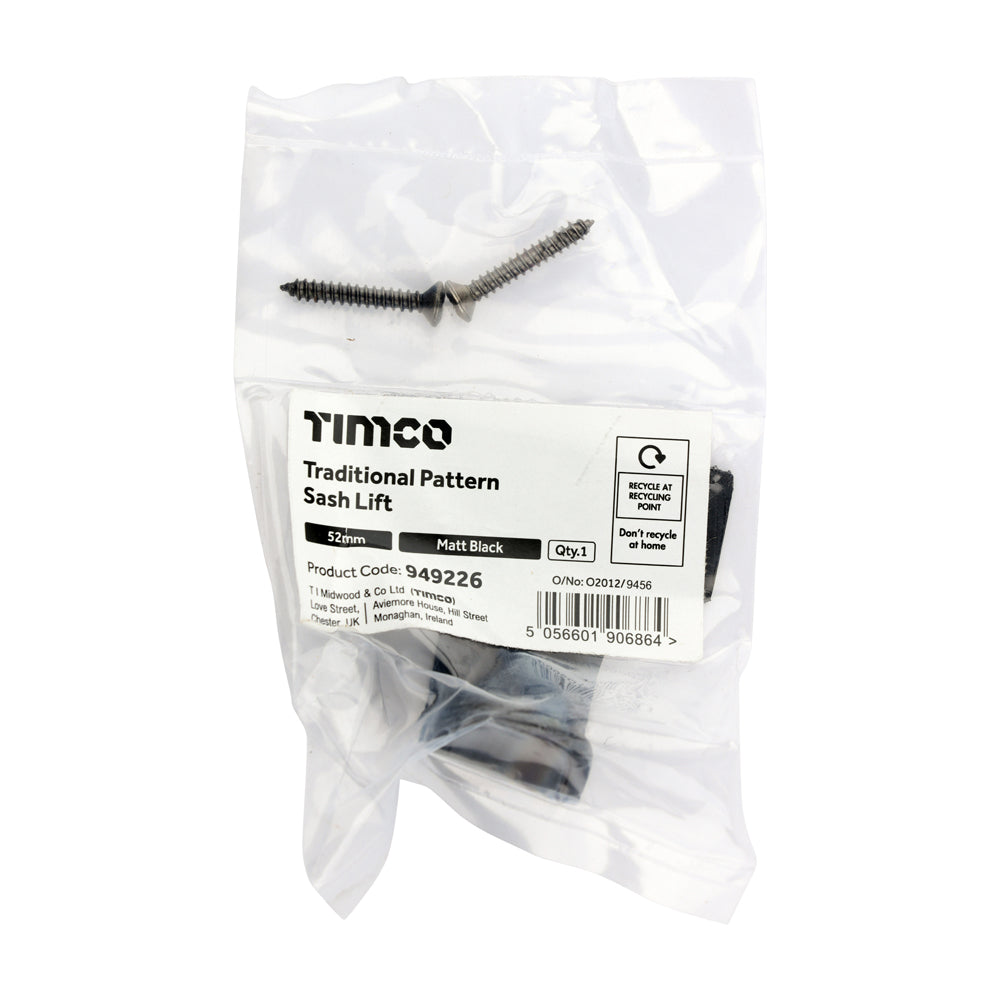 TIMCO Traditional Pattern Sash Lift - Matt Black - 52mm - Image