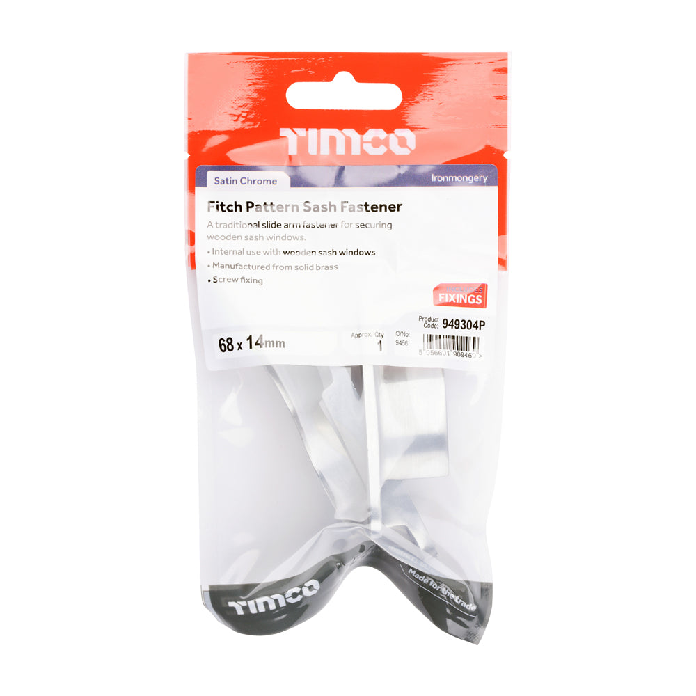 TIMCO Fitch Pattern Sash Fastener - Satin Chrome - 68 x 14mm - Image