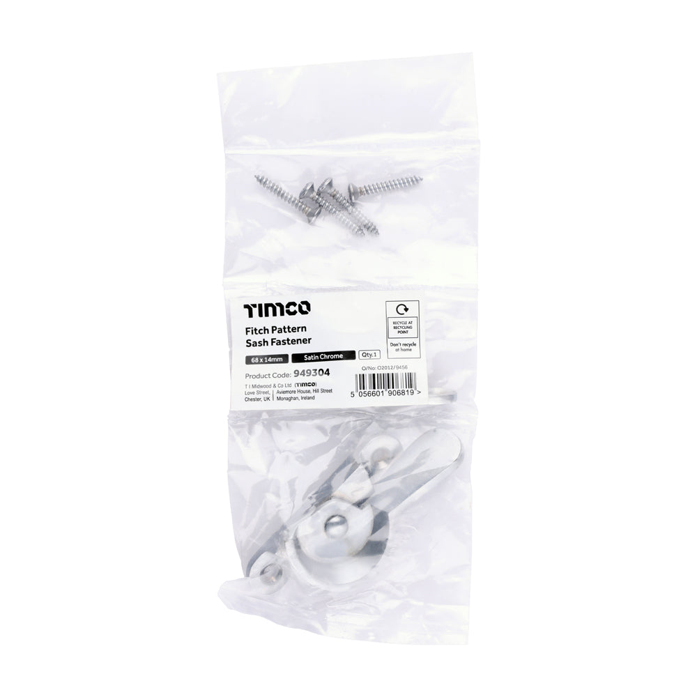TIMCO Fitch Pattern Sash Fastener - Satin Chrome - 68 x 14mm - Image