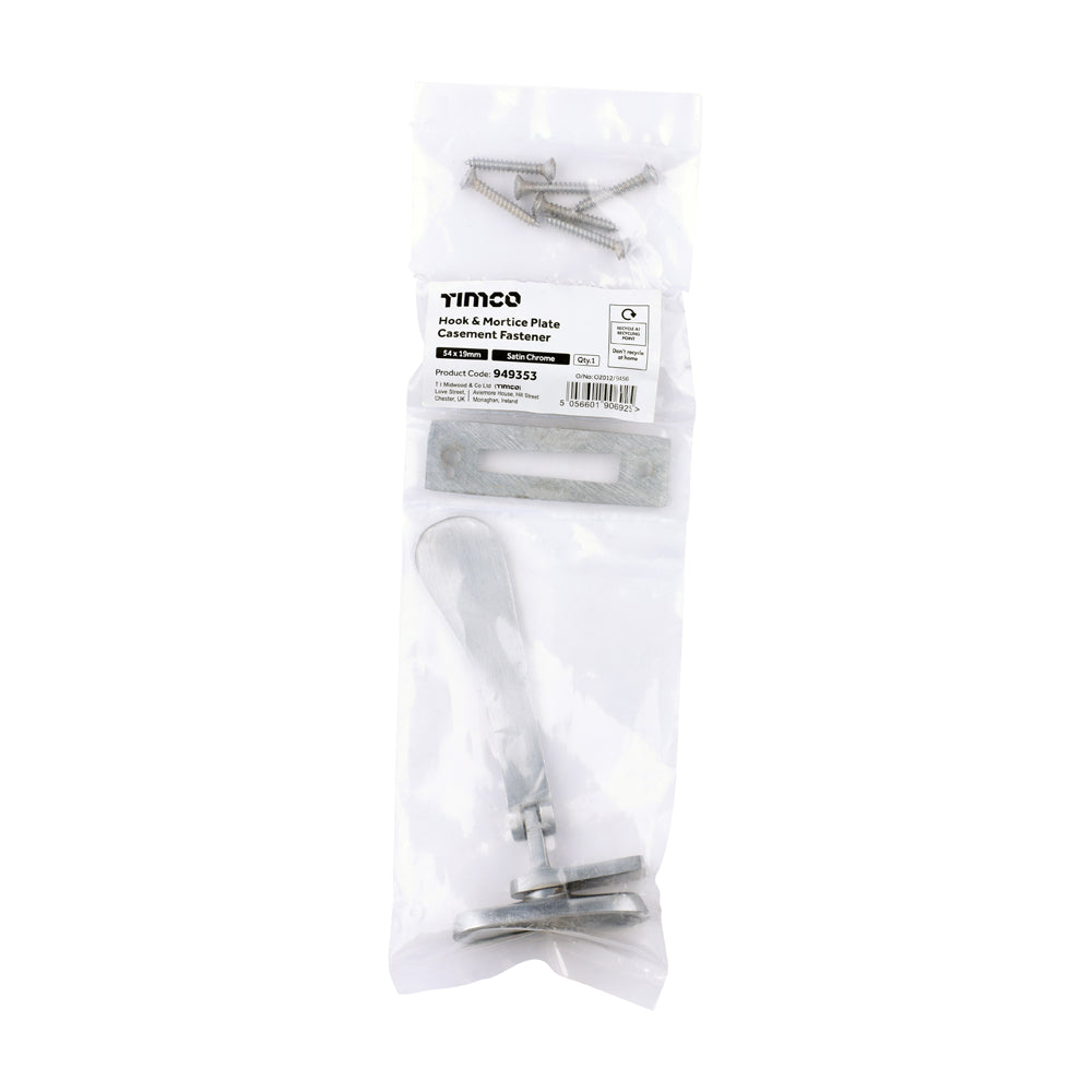 TIMCO Hook & Mortice Plate Casement Fastener - Satin Chrome - 54 x 19mm - Image