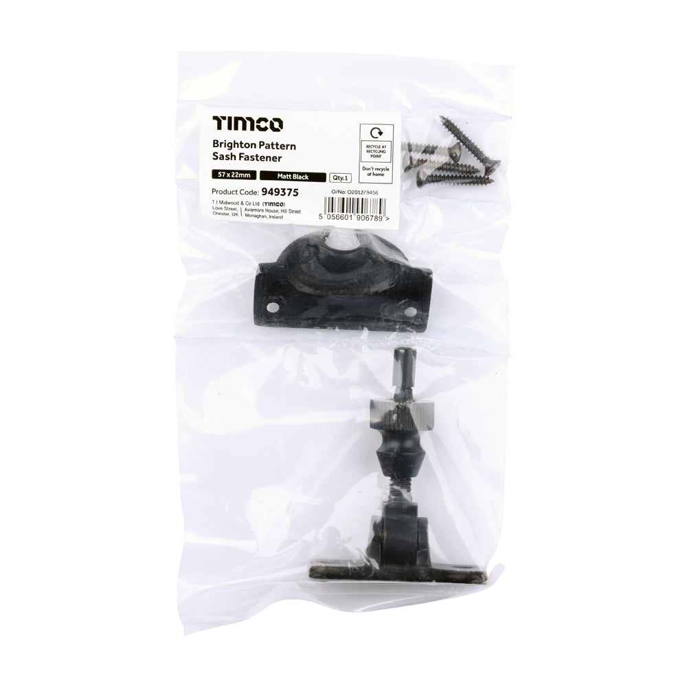 TIMCO Brighton Pattern Sash Fastener - Matt Black - 57 x 22mm - Image