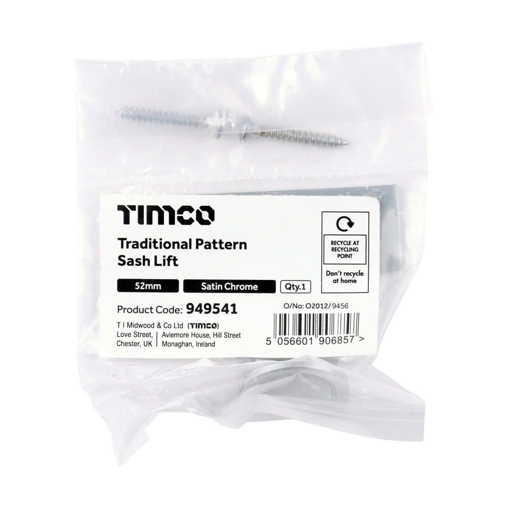 TIMCO Traditional Pattern Sash Lift - Satin Chrome - 52mm - Image