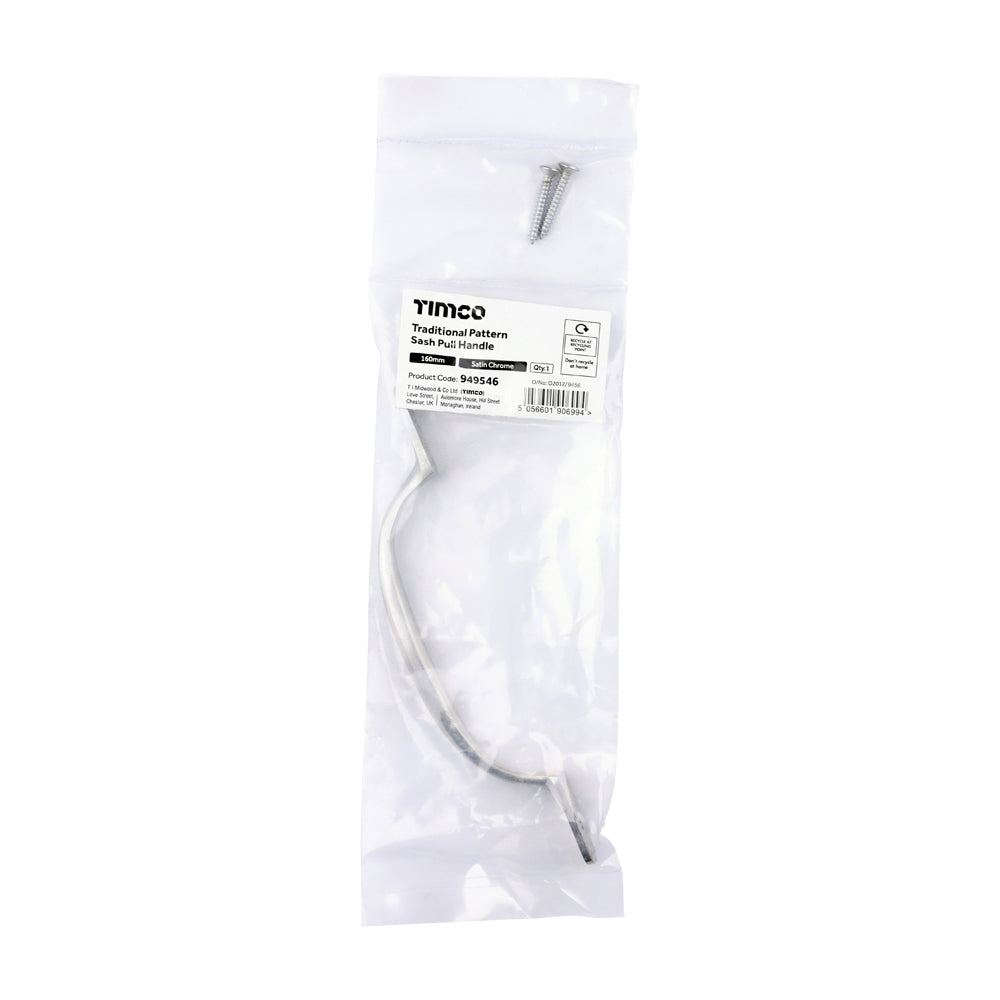 TIMCO Traditional Pattern Sash Pull Handle - Satin Chrome - 160mm - Image