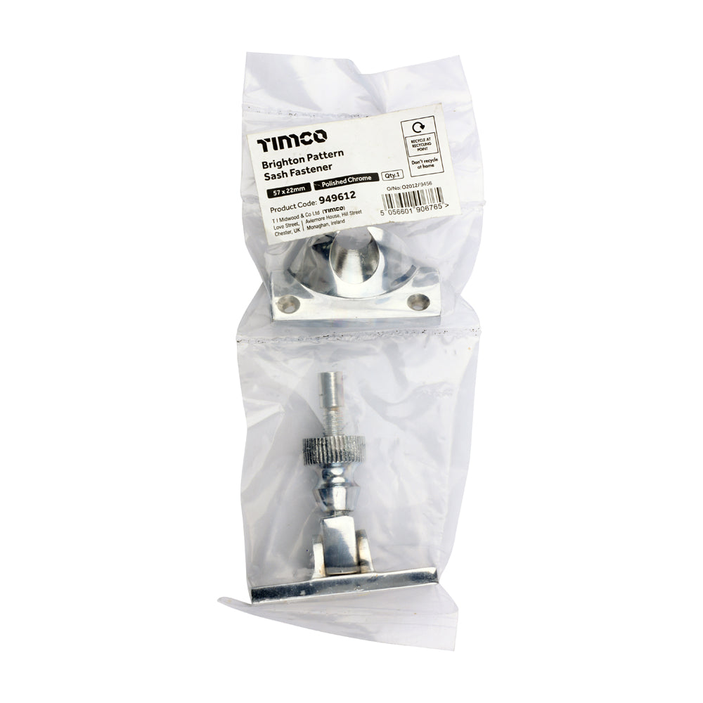 TIMCO Brighton Pattern Sash Fastener - Polished Chrome - 57 x 22mm - Image