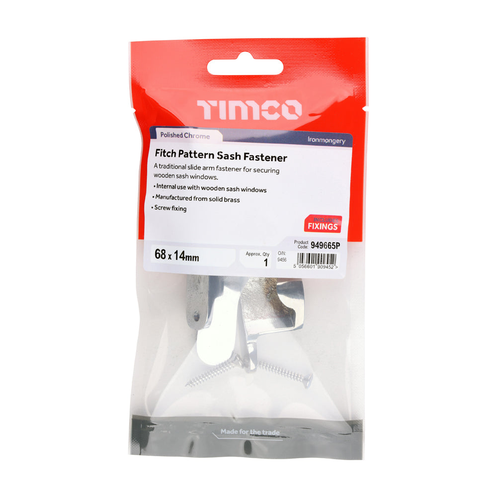 TIMCO Fitch Pattern Sash Fastener - Polished Chrome - 68 x 14mm - Image