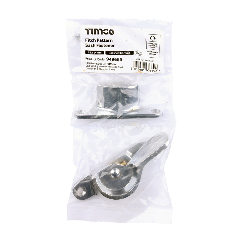 TIMCO Fitch Pattern Sash Fastener - Polished Chrome - 68 x 14mm - Image