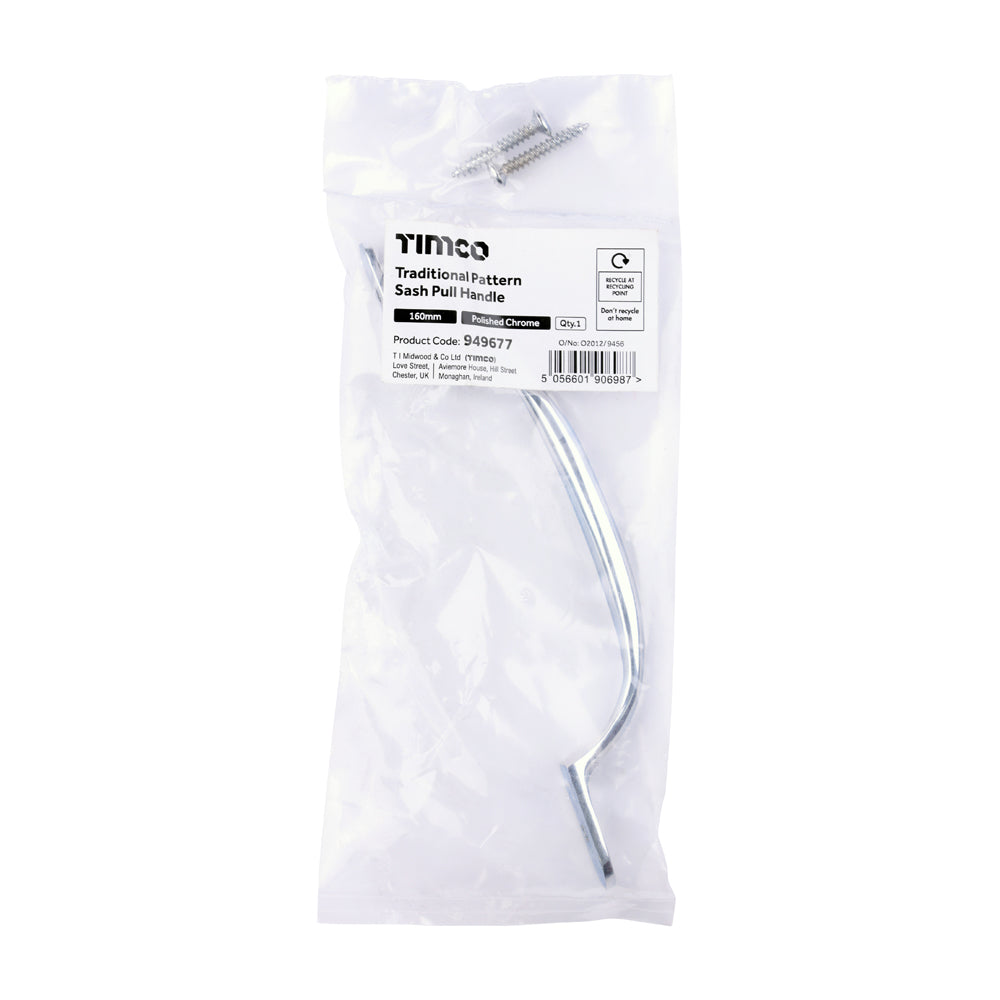 TIMCO Traditional Pattern Sash Pull Handle - Polished Chrome - 160mm - Image