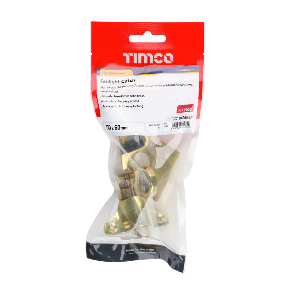TIMCO Fanlight Catch - Polished Brass - 50 x 60mm - Image