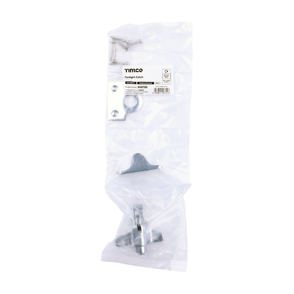 TIMCO Fanlight Catch - Polished Chrome - 50 x 60mm - Image