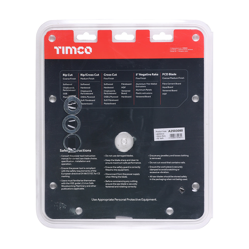 TIMCO -5° Circular Saw Blade - 250 x 30 x 80T - Image