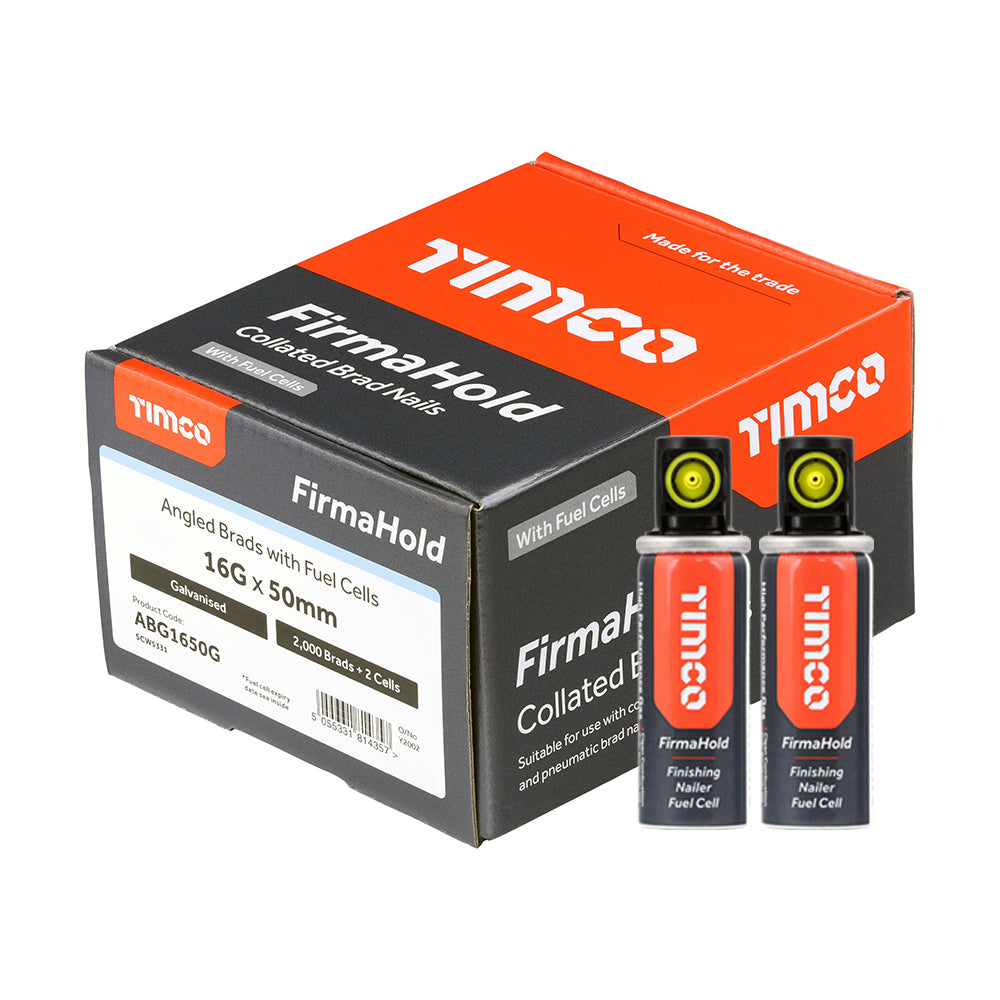 TIMCO FirmaHold Collated 16 Gauge Angled Galvanised Brad Nails & Fuel Cells - 16g x 50/2BFC - Image