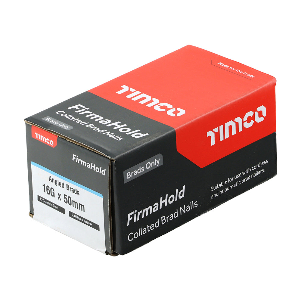 TIMCO FirmaHold Collated 16 Gauge Angled A2 Stainless Steel Brad Nails - 16g x 50 - Image