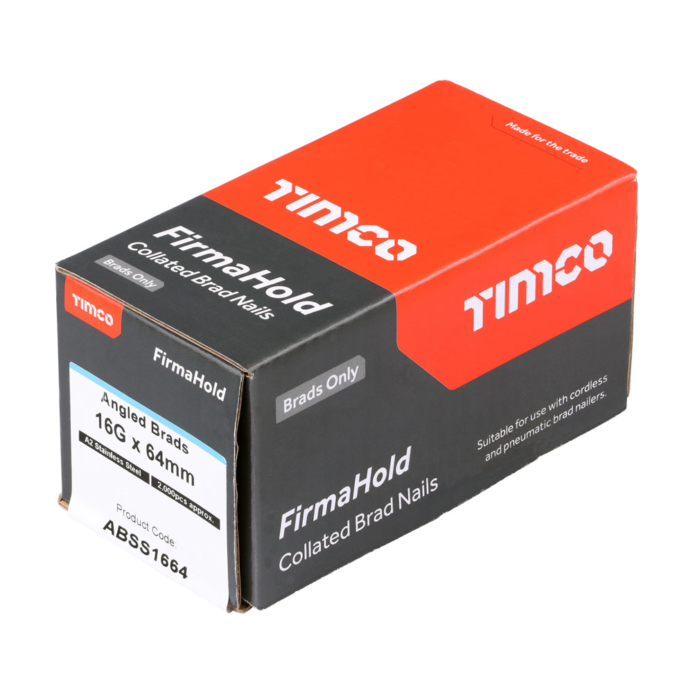 TIMCO FirmaHold Collated 16 Gauge Angled A2 Stainless Steel Brad Nails - 16g x 64 - Image