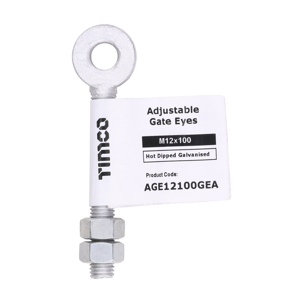 TIMCO Adjustable Gate Hinge Eye with Nuts Hot Dipped Galvanised - M12 x 100 - Image