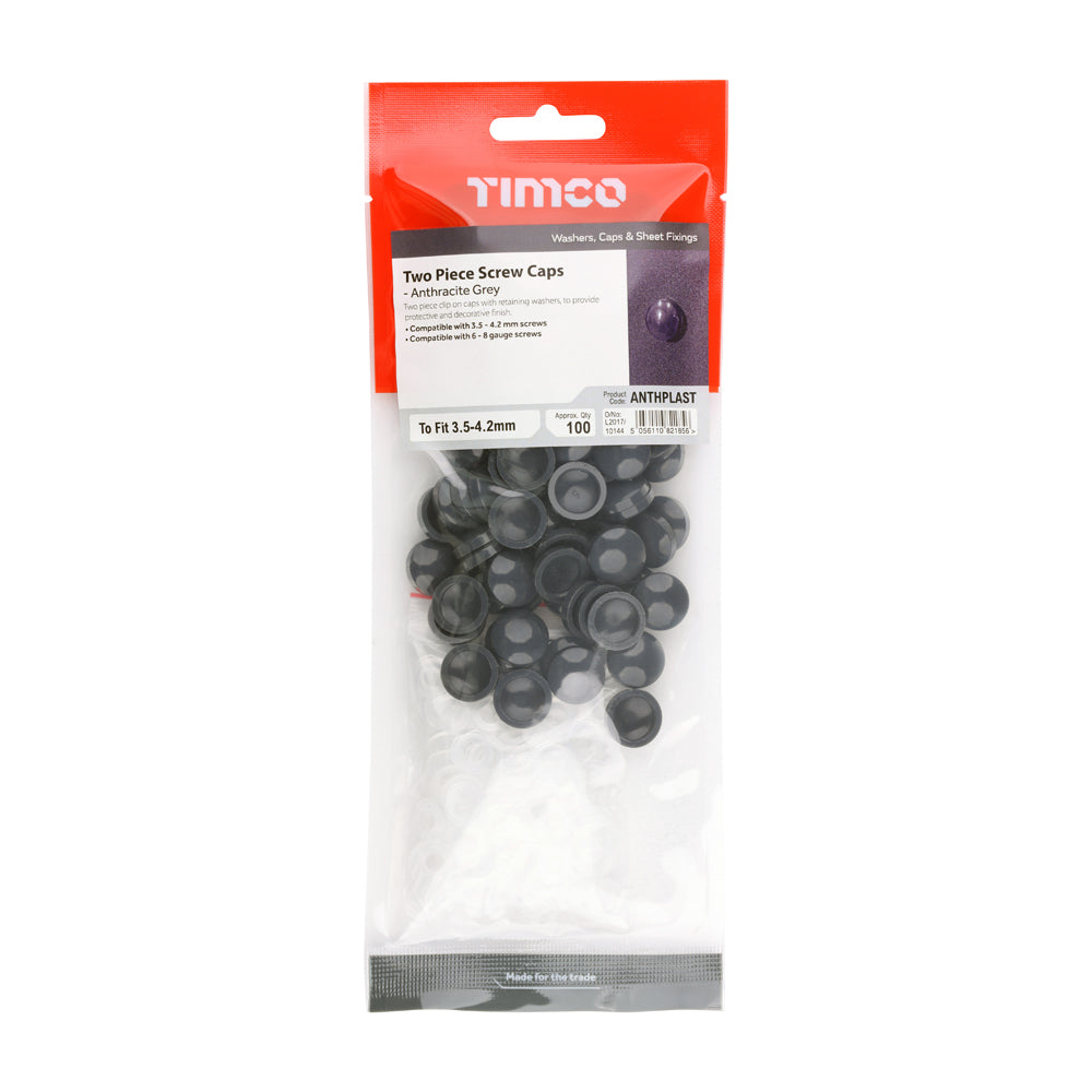 TIMCO Two Piece Screw Caps Anthracite Grey - To Fit 3.5 to 4.2 Screw - Image