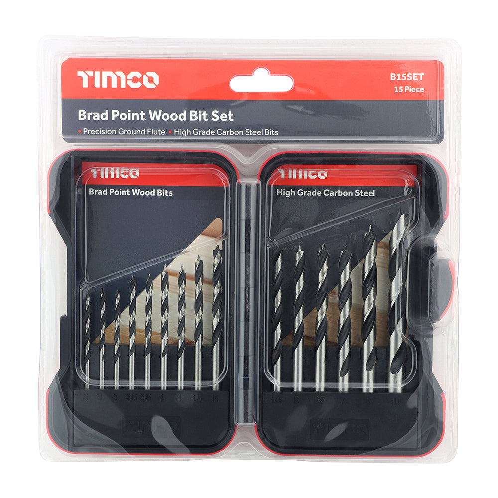 TIMCO Brad Point Wood Bit Set - 15pc - Image