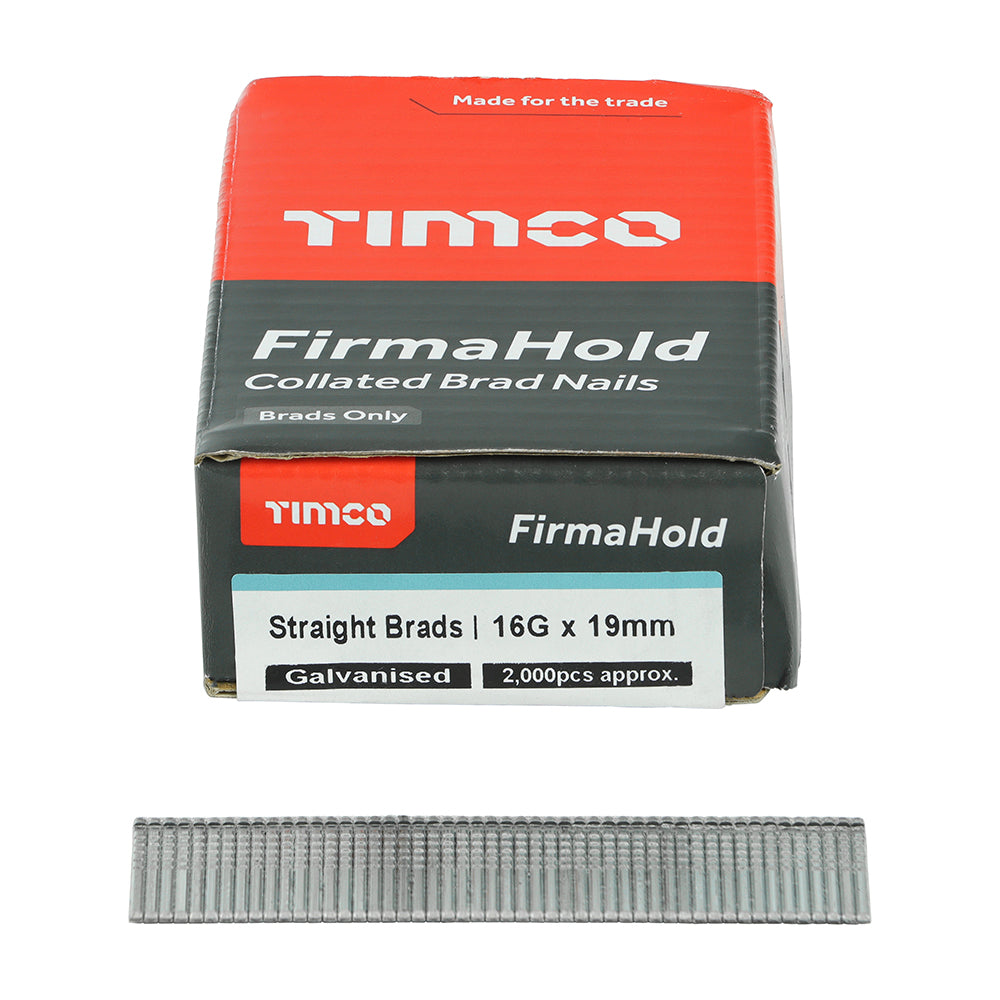 TIMCO FirmaHold Collated 16 Gauge Straight Galvanised Brad Nails - 16g x 19 - Image