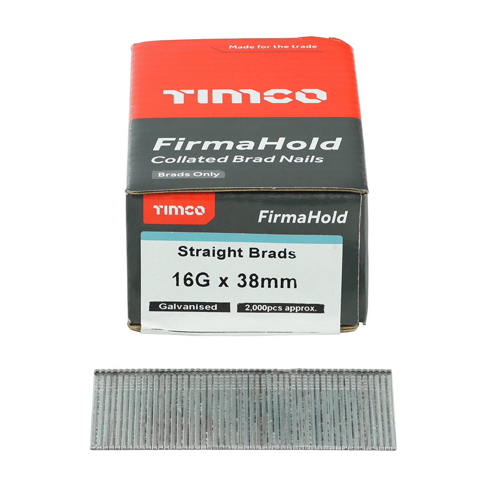 TIMCO FirmaHold Collated 16 Gauge Straight Galvanised Brad Nails - 16g x 38 - Image