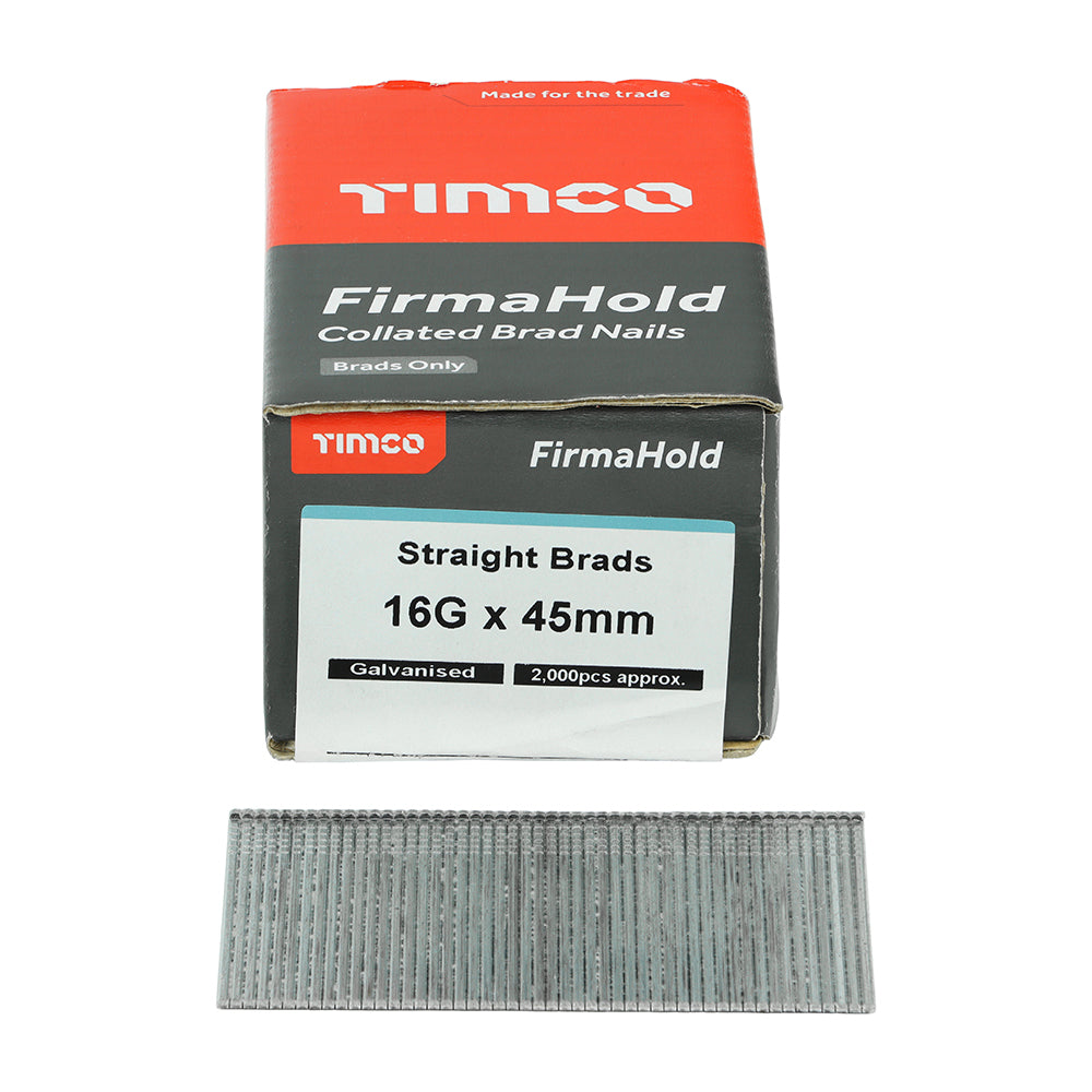 TIMCO FirmaHold Collated 16 Gauge Straight Galvanised Brad Nails - 16g x 45 - Image