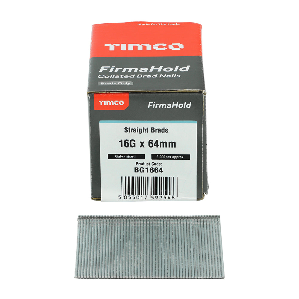 TIMCO FirmaHold Collated 16 Gauge Straight Galvanised Brad Nails - 16g x 64 - Image