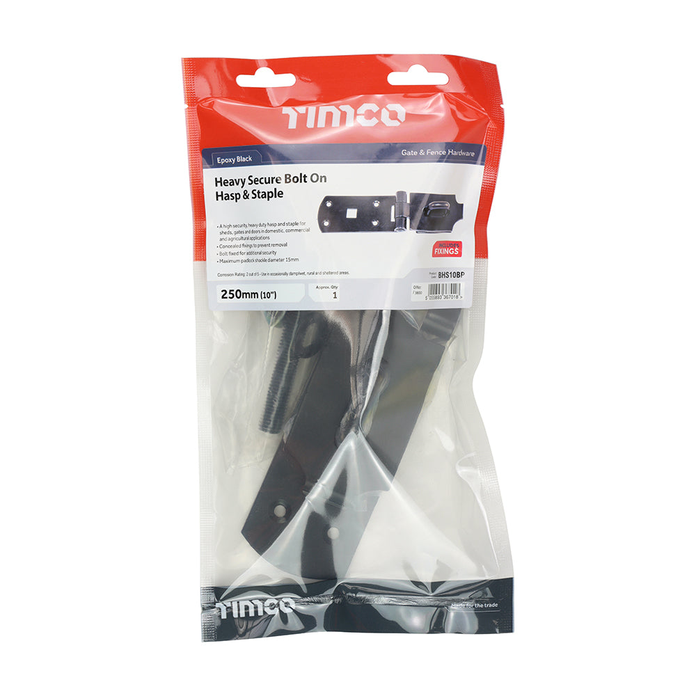 TIMCO Heavy Duty Hasp & Staple Secure Bolt On Black - 10" - Image