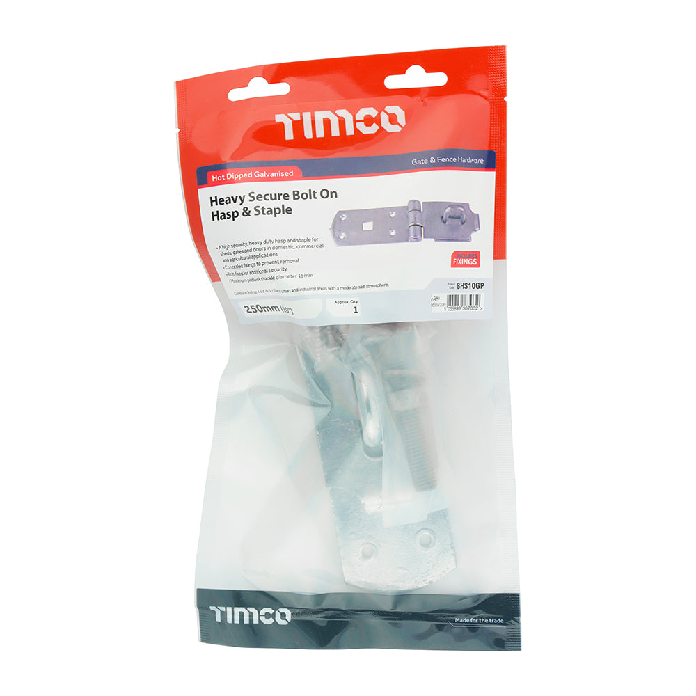 TIMCO Heavy Duty Hasp & Staple Secure Bolt On Hot Dipped Galvanised - 10" - Image