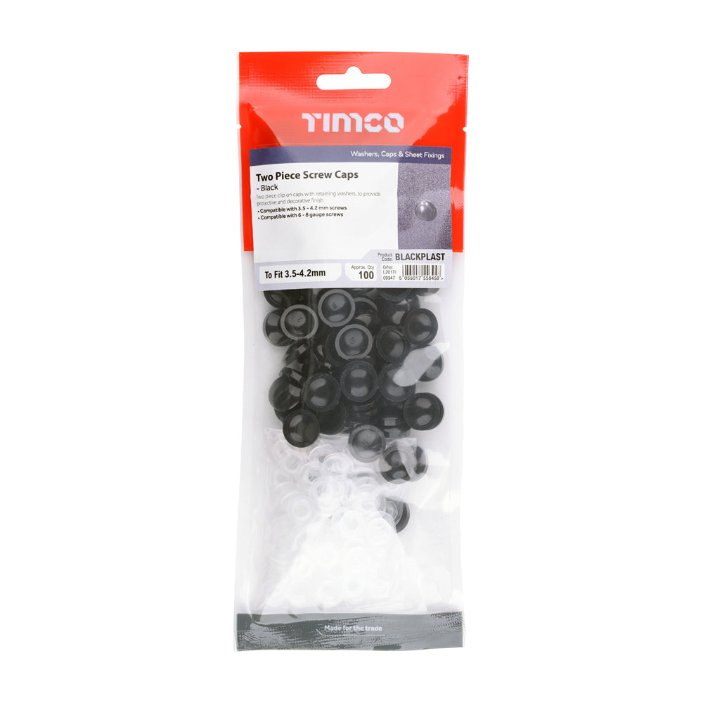 TIMCO Two Piece Screw Caps Black - To fit 3.5 to 4.2 Screw - Image