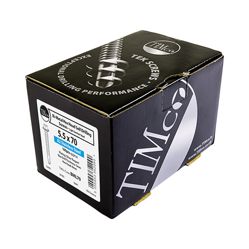 TIMCO Self-Drilling Light Section A2 Stainless Steel Bi-Metal Screws with EPDM Washer - 5.5 x 100 - Image
