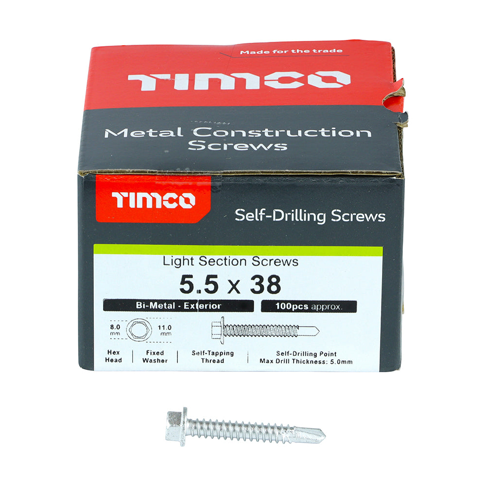 TIMCO Self-Drilling Light Section A2 Stainless Steel Bi-Metal Screws - 5.5 x 38 - Image