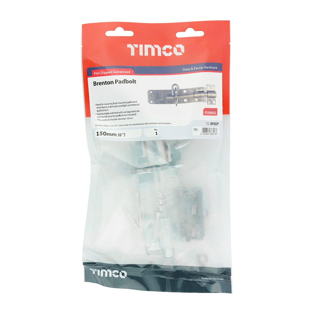 TIMCO Brenton Padbolt Hot Dipped Galvanised - 6" - Image