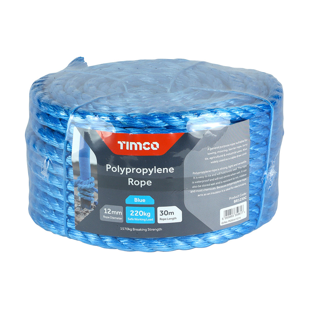 TIMCO Blue Polypropylene Rope Coil - 12mm x 30m - Image