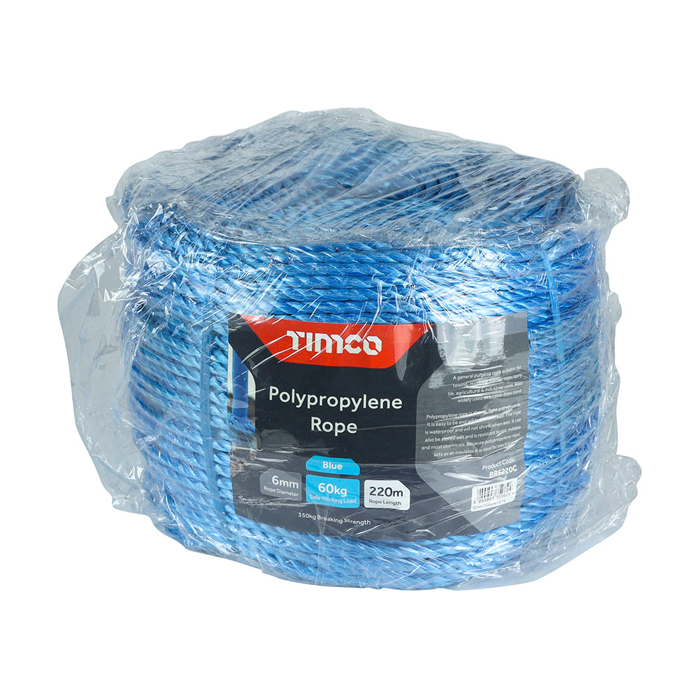 TIMCO Blue Polypropylene Rope Long Coil - 6mm x 220m - Image