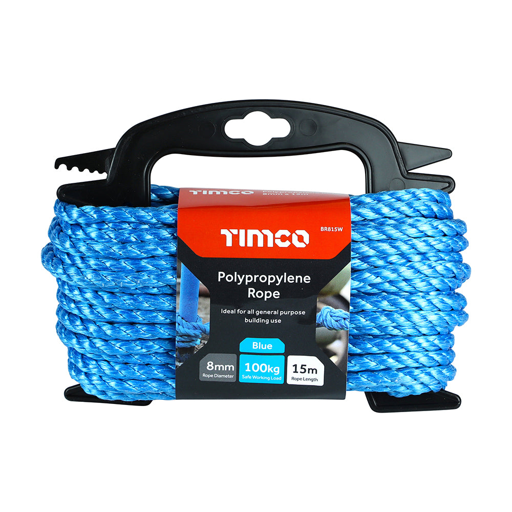 TIMCO Blue Polypropylene Rope on Winder - 8mm x 15m - Image
