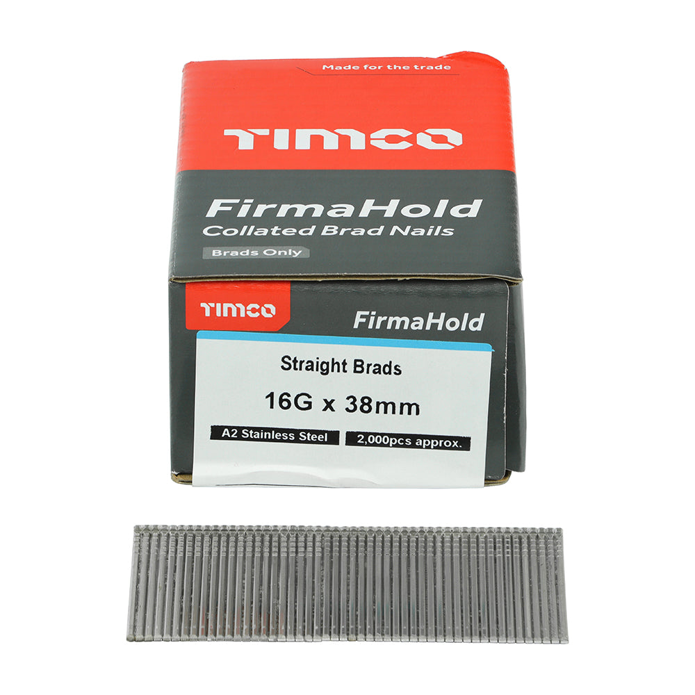 TIMCO FirmaHold Collated 16 Gauge Straight A2 Stainless Steel Brad Nails - 16g x 38 - Image