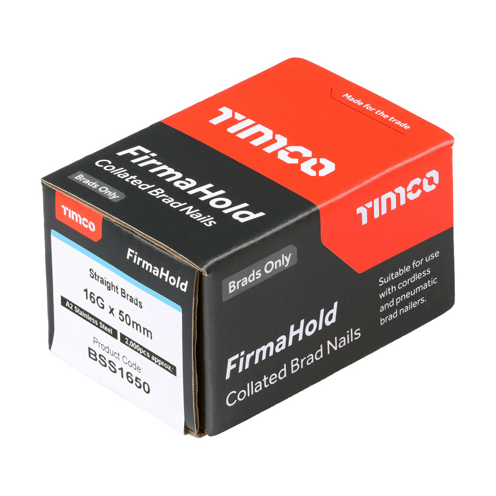 TIMCO FirmaHold Collated 16 Gauge Straight A2 Stainless Steel Brad Nails - 16g x 50 - Image