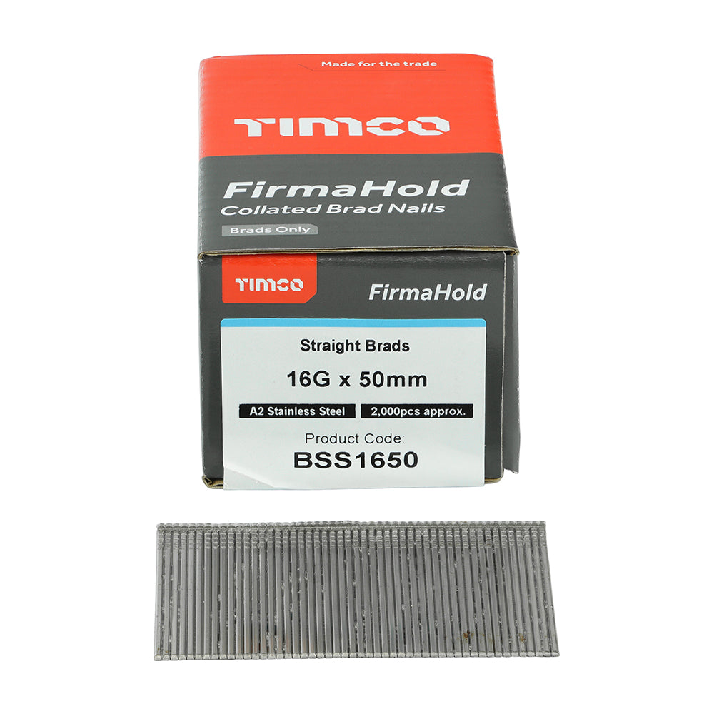 TIMCO FirmaHold Collated 16 Gauge Straight A2 Stainless Steel Brad Nails - 16g x 50 - Image