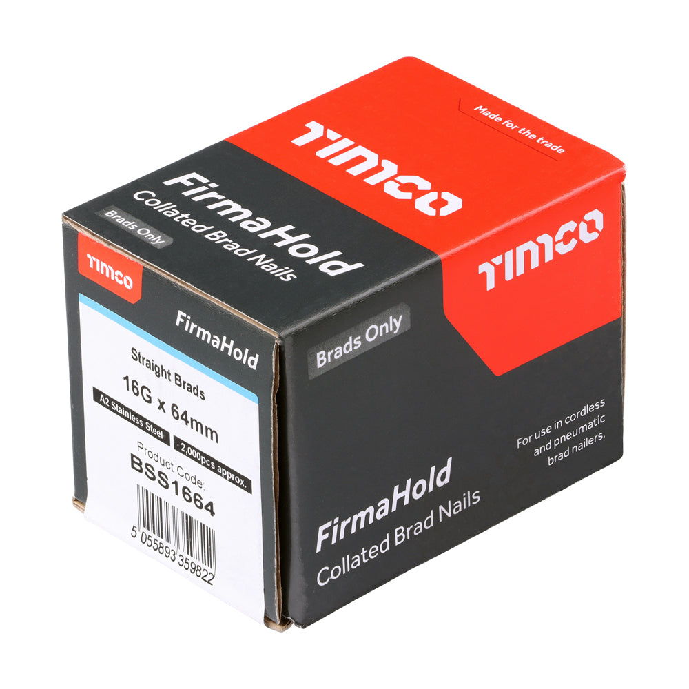 TIMCO FirmaHold Collated 16 Gauge Straight A2 Stainless Steel Brad Nails - 16g x 64 - Image