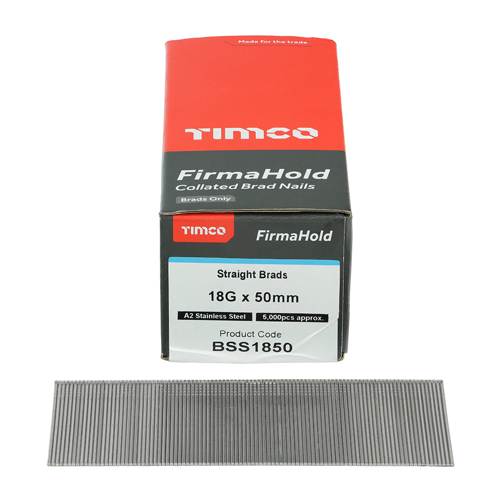 TIMCO FirmaHold Collated 18 Gauge Straight A2 Stainless Steel Brad Nails - 18g x 50 - Image