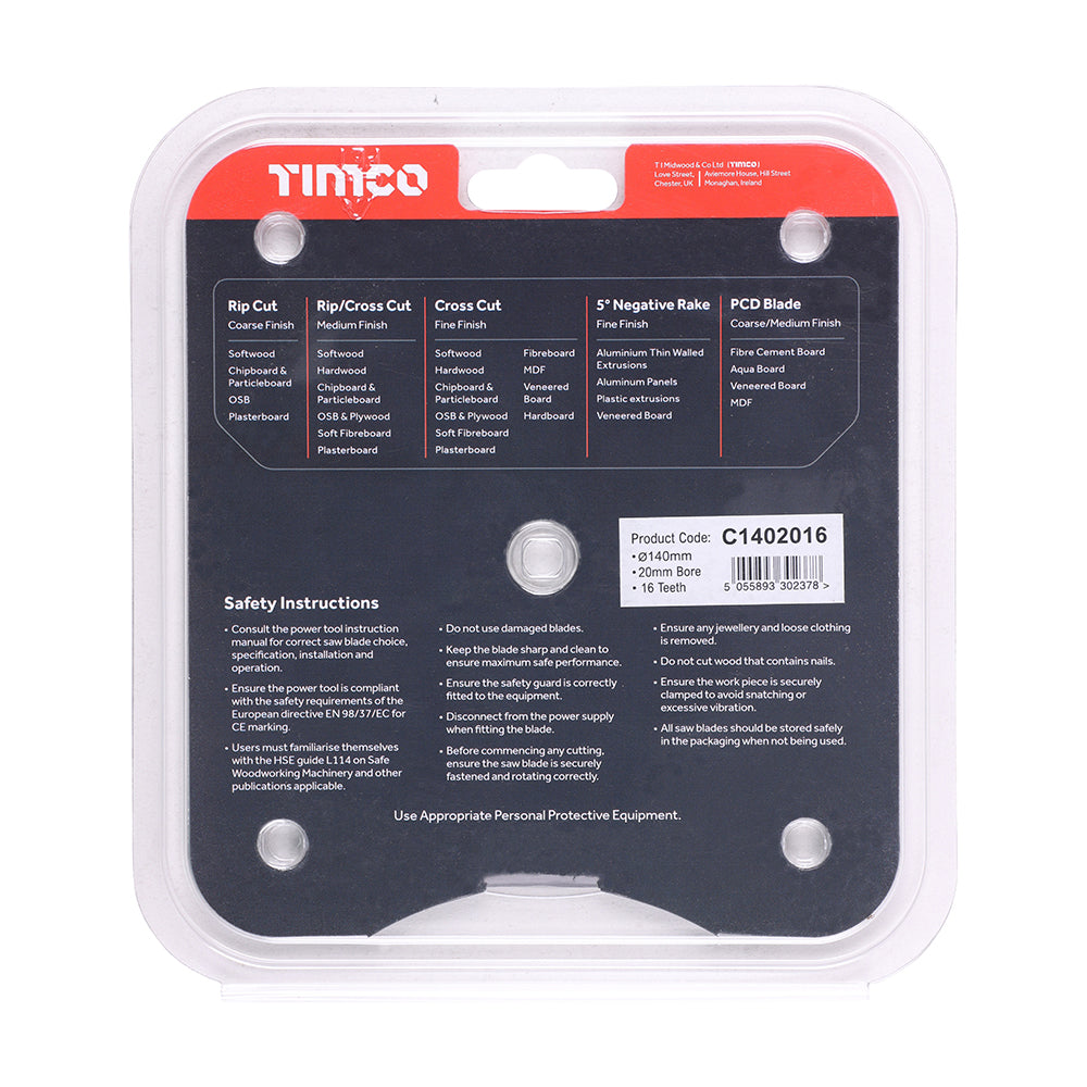 TIMCO Circular Saw Blade General Purpose Coarse/Medium - 140 x 20 x 16T - Image