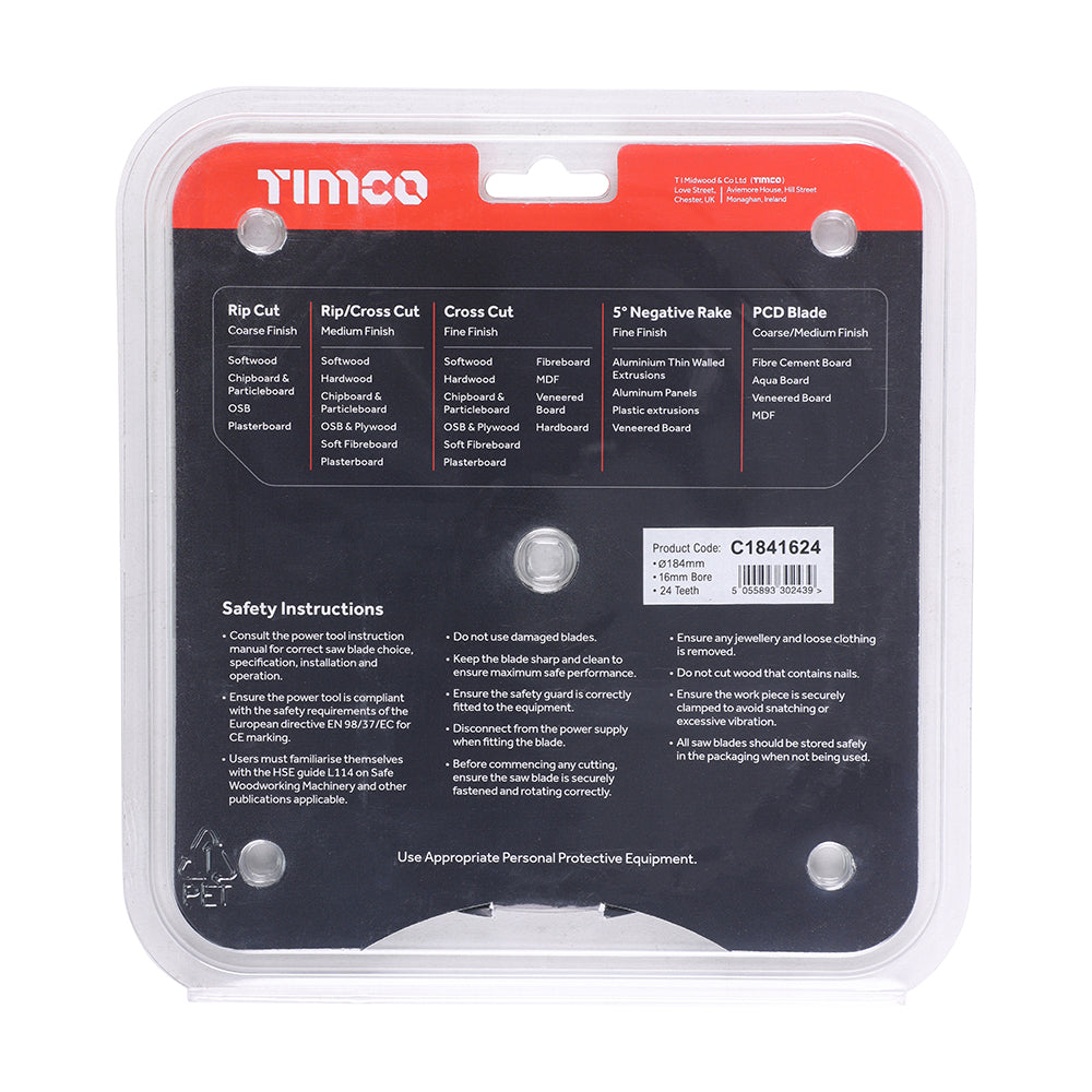 TIMCO Circular Saw Blade General Purpose Coarse/Medium - 184 x 16 x 24T - Image