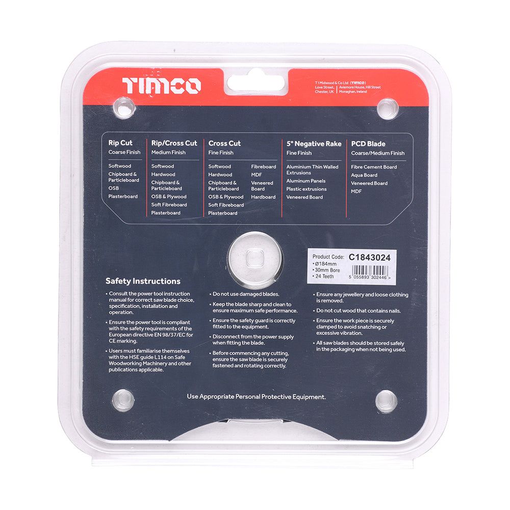 TIMCO Circular Saw Blade General Purpose Coarse/Medium - 184 x 30 x 24T - Image