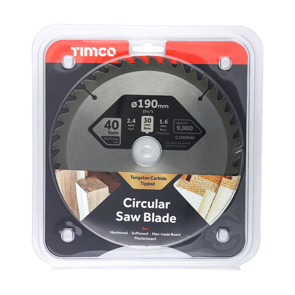 TIMCO Circular Saw Blade General Purpose Coarse/Medium - 190 x 30 x 40T - Image