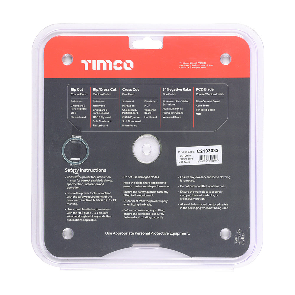 TIMCO Circular Saw Blade General Purpose Coarse/Medium - 210 x 30 x 32T - Image
