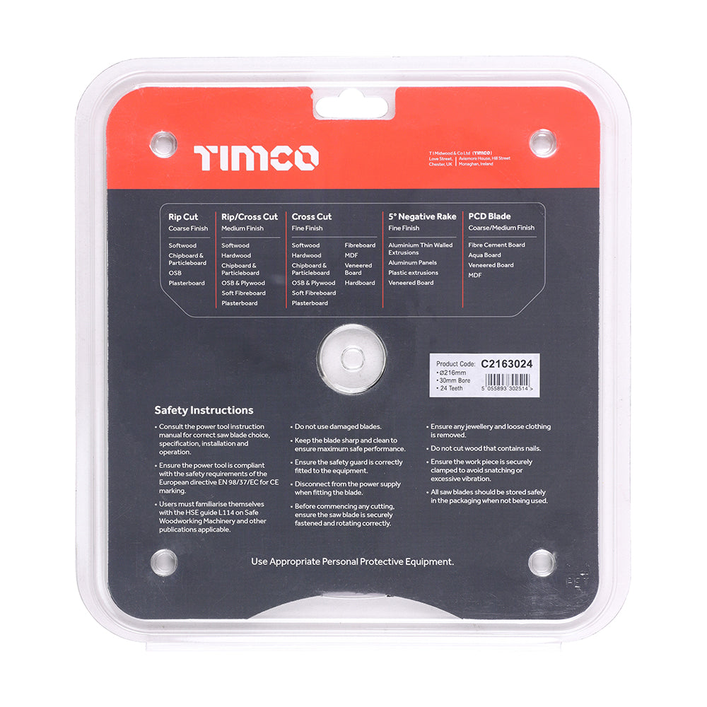 TIMCO Circular Saw Blade General Purpose Coarse/Medium - 216 x 30 x 24T - Image