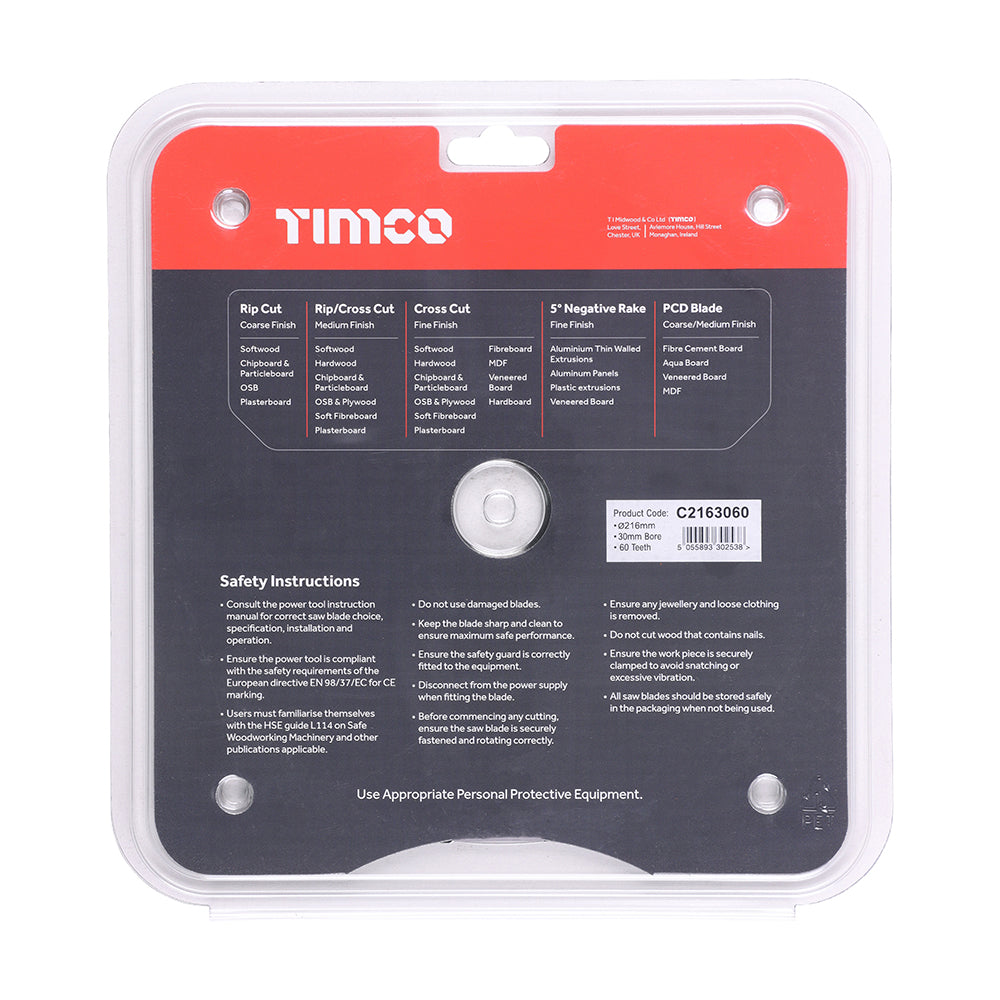 TIMCO Circular Saw Blade Fine Trim/Finishing Extra Fine - 216 x 30 x 60T - Image