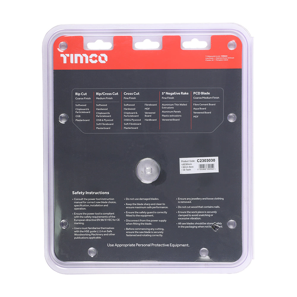 TIMCO Circular Saw Blade General Purpose Coarse/Medium - 230 x 30 x 30T - Image