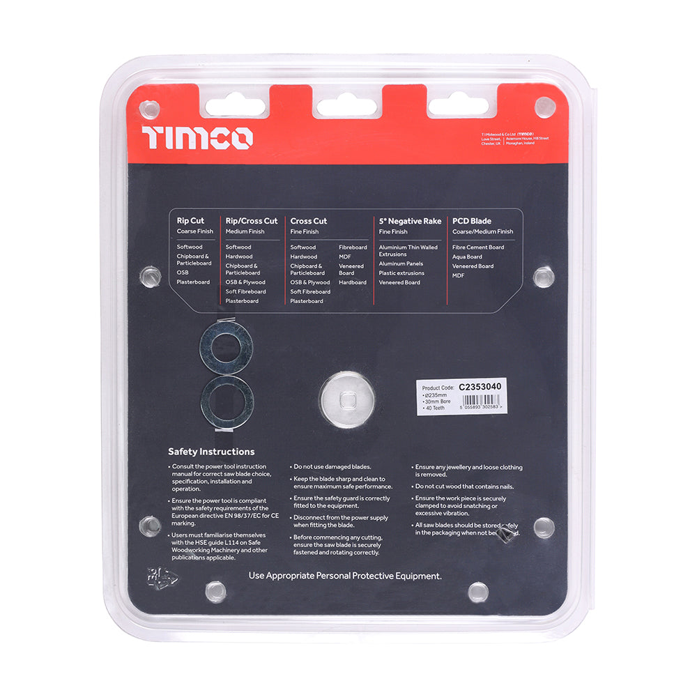 TIMCO Circular Saw Blade General Purpose Coarse/Medium - 235 x 30 x 40T - Image