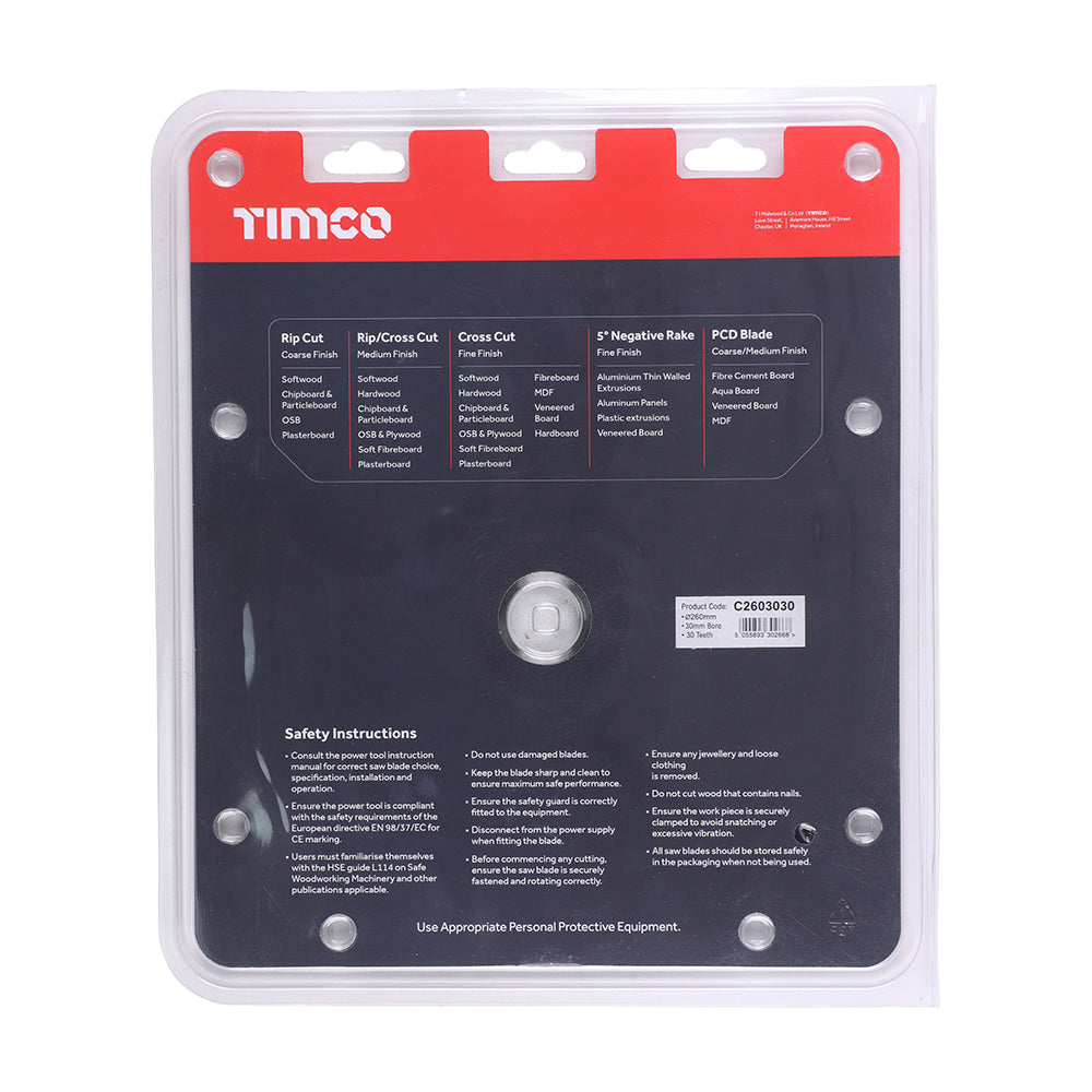 TIMCO Circular Saw Blade General Purpose Coarse/Medium - 260 x 30 x 30T - Image